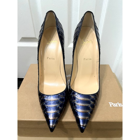 Christian Louboutin Python So Kate Blue Silver Gray Navy Royal 40.5 10.5 Pigalle - Picture 6 of 7